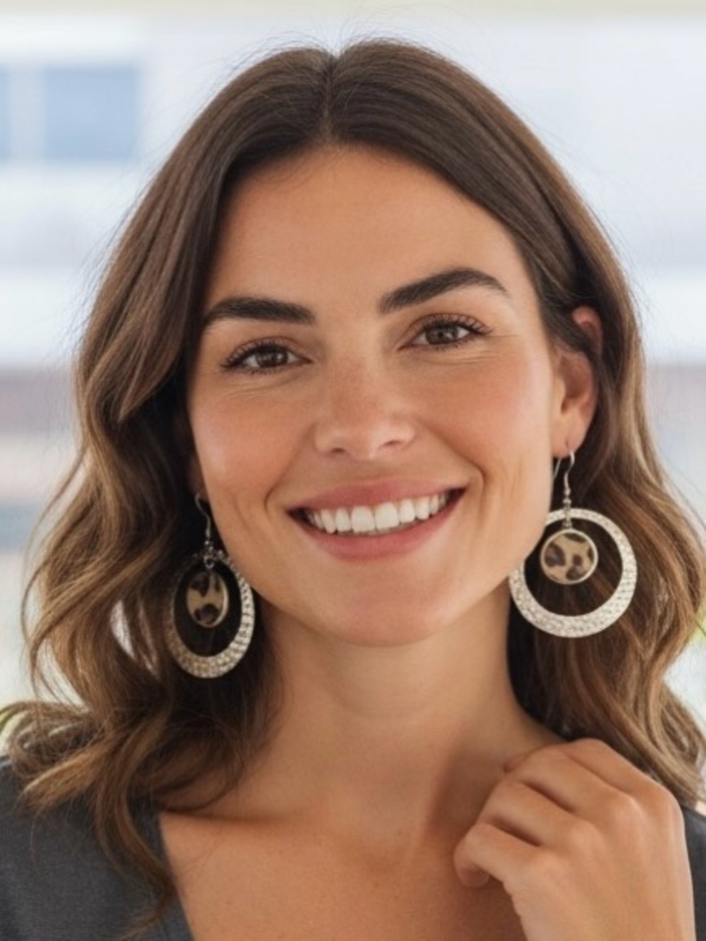 Textured Gold-tone with Leopard-Print Dangle Pierced Earrings